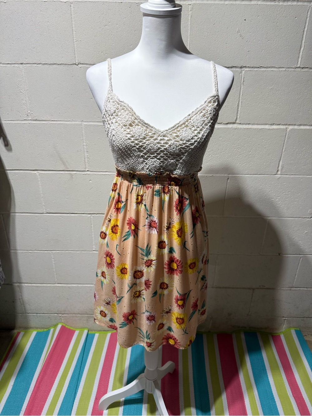 Derek Heart Peach Floral Crochet Bodice Dress